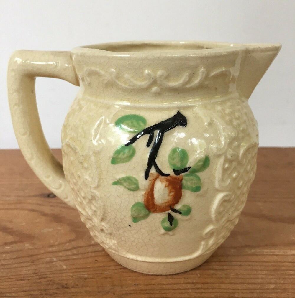 Vtg 1930s Japanese Japan Basketweave Majolica Floral Rose Small Creamer Pitcher